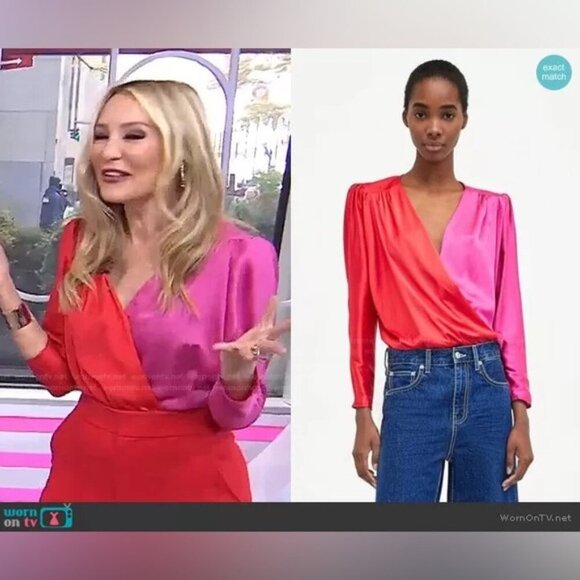 Elegant Pink and Red Low V Women's Top size small - Picture 3 of 10